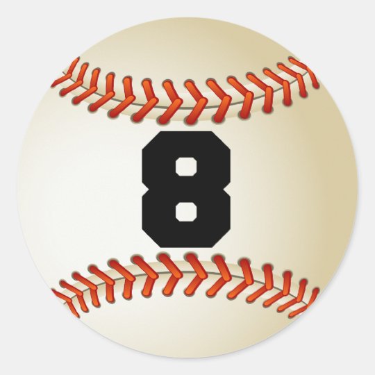 Number 8 Baseball Classic Round Sticker