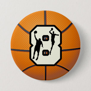 Number 8 Basketball and Players 7.5 Cm Round Badge