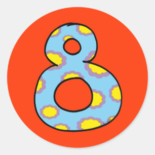 Number 8 classic round sticker