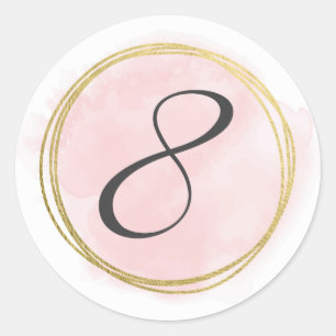Number 8 Eight Monogram Blush Pink Watercolor Gold Classic Round Sticker