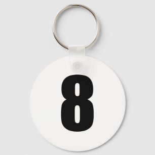 number 8 in black on white button keychain