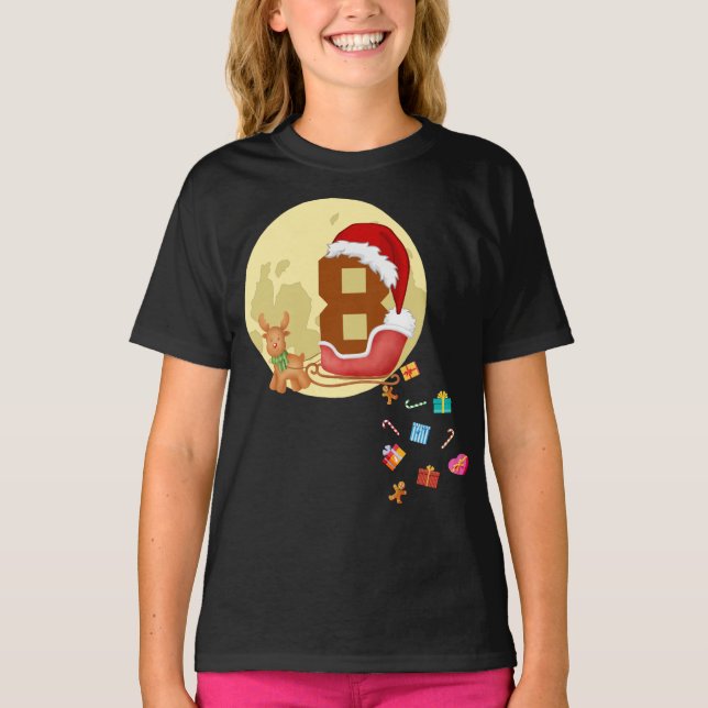 Number 8 Santa Sleigh Christmas Theme 8 Year Old T-Shirt (Front)