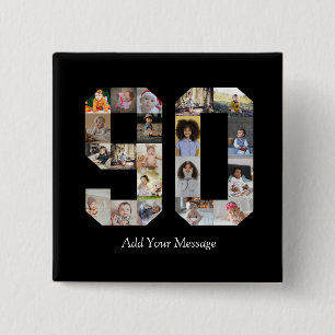 Number 90 Photo Collage 15 Cm Square Badge