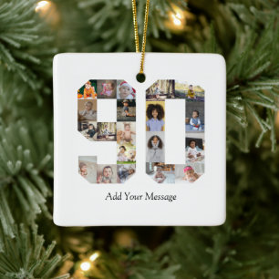 Number 90 Photo Collage Ceramic Ornament