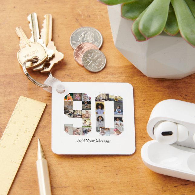 Number 90 Photo Collage Key Ring (Desk)