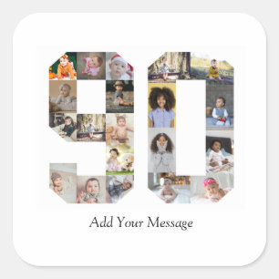 Number 90 Photo Collage Square Sticker