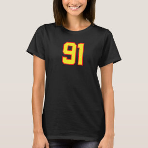 Number 91 Sports Jersey Fan Athlete Yellow Red Var T-Shirt