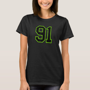 Number #91 Sports Jersey Green Black Favorite Luck T-Shirt
