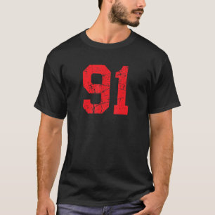 Number #91 Sports Jersey Red Distressed Vintage Lu T-Shirt