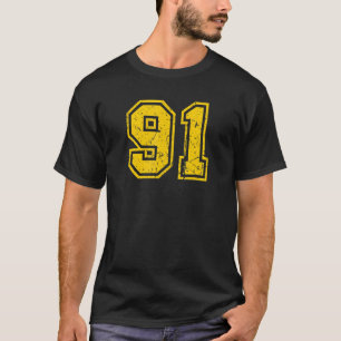 Number 91 Sports Jersey Uniform Fan Athlete Yellow T-Shirt