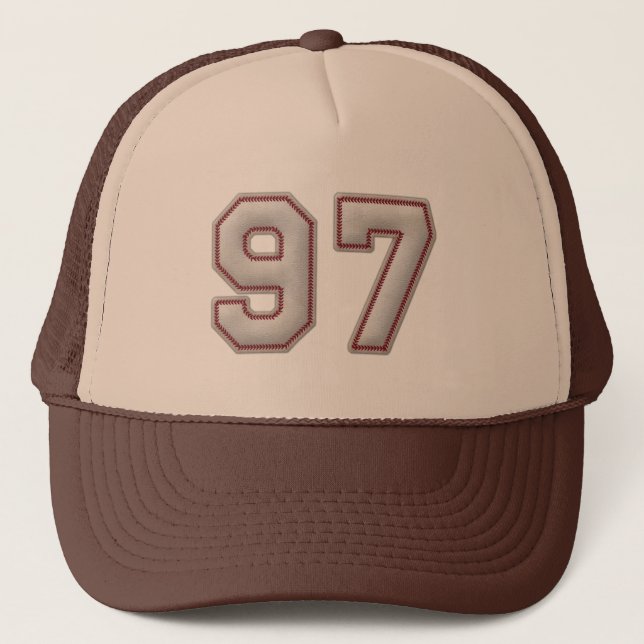 Number 97 with Cool Baseball Stitches Look Trucker Hat (Front)
