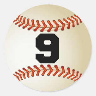 Number 9 Baseball Classic Round Sticker