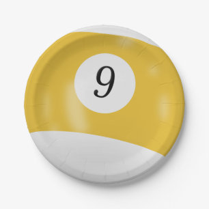 Number 9 billiard ball paper plate