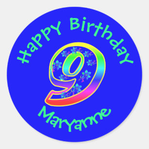 Number 9 Birthday Party Flowers Stickers