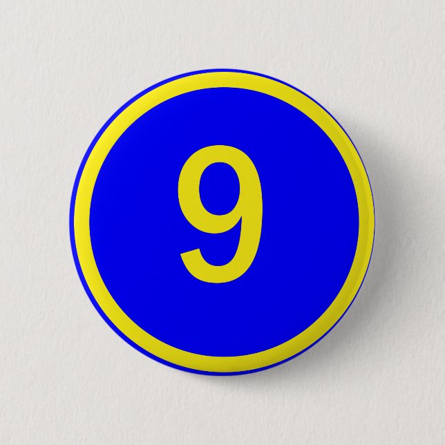 number 9 in a circle 6 cm round badge (Front)
