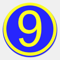 number 9 in a circle, blue background