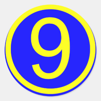 number 9 in a circle, blue background classic round sticker