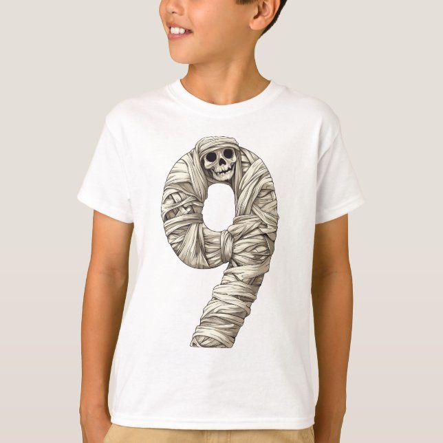 Number 9 Mummy Halloween Theme 9 Year Old Kids T-Shirt (Front)