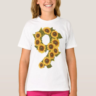 Number 9 Sunflowers Theme 9 Year Old Kids Girls T-Shirt