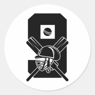 Number 9 Years Cricket 9th Birthday Classic Round Sticker