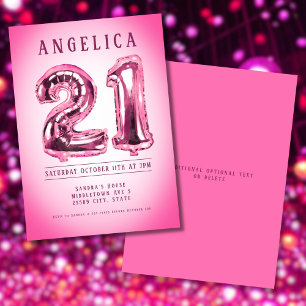 Number Balloons 21st Pink Birthday Invitation