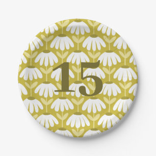 Number Birthday/Anniversary Olive Vintage Floral Paper Plate