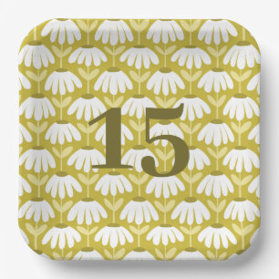 Number Birthday/Anniversary Olive Vintage Floral Paper Plate