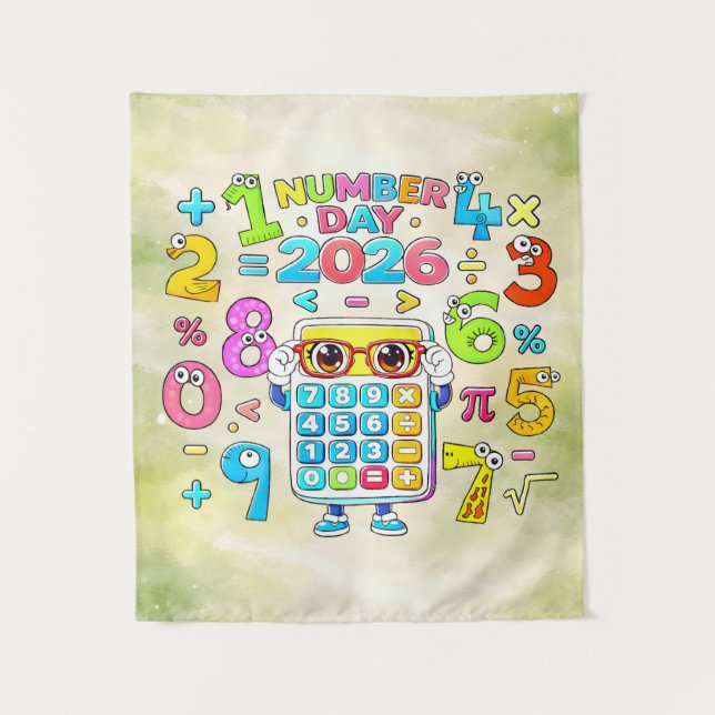 Number Day 2026 Calculator Math Design Tapestry (Front)