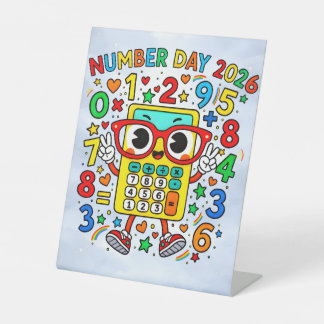 Number Day 2026 Cute Maths Calculator Desk Art Pedestal Sign