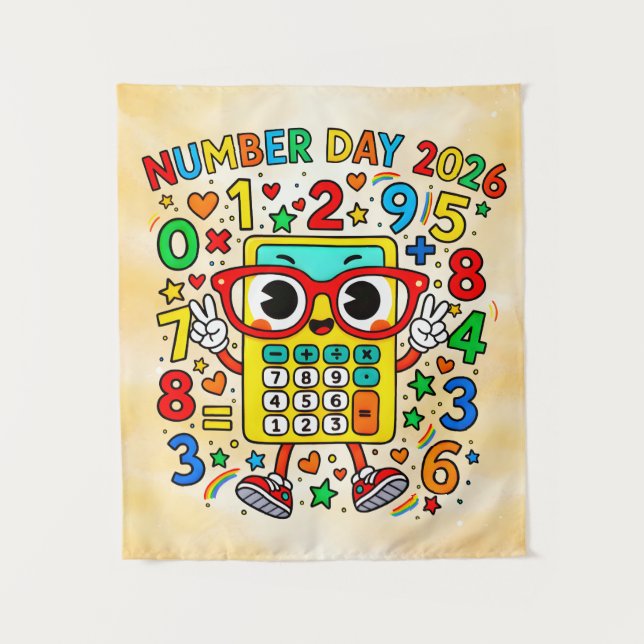 Number Day 2026 Cute Maths Calculator Poster Tapestry (Front)