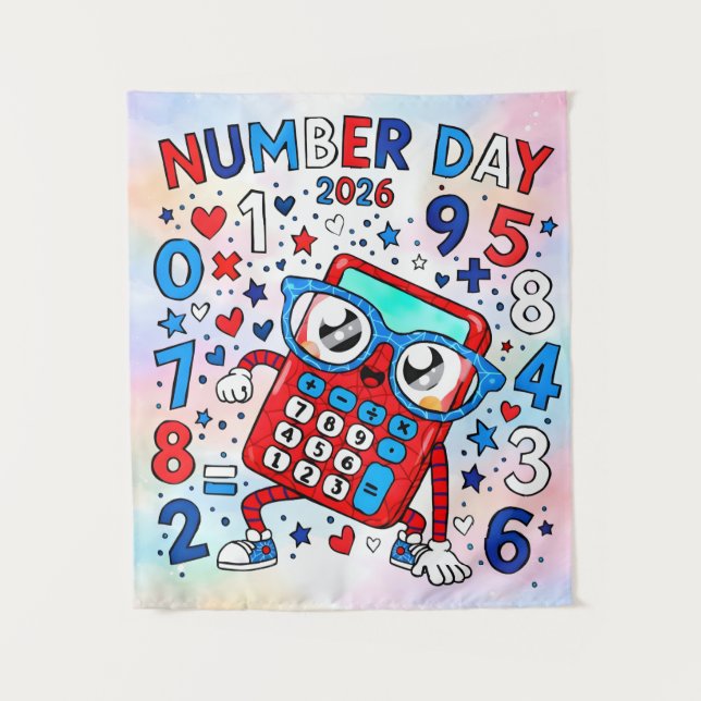 Number Day 2026 Cute Maths Calculator Poster Tapestry (Front)