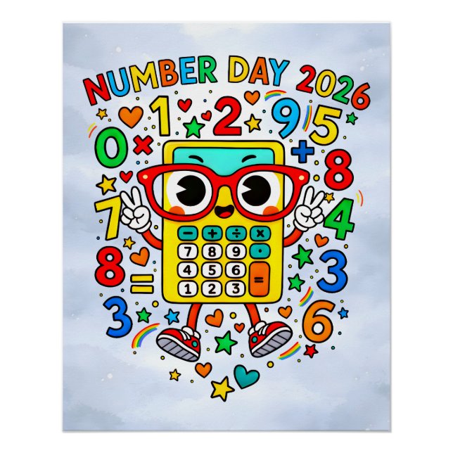 Number Day 2026 Cute Maths Sticker for Kids Poster (Front)