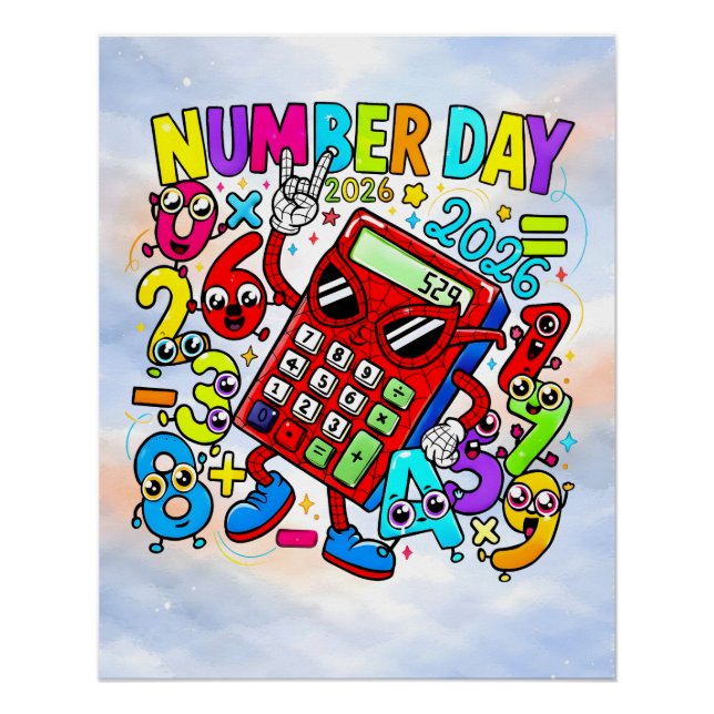 Number Day 2026 Fun Maths Sticker for Kids Poster (Front)
