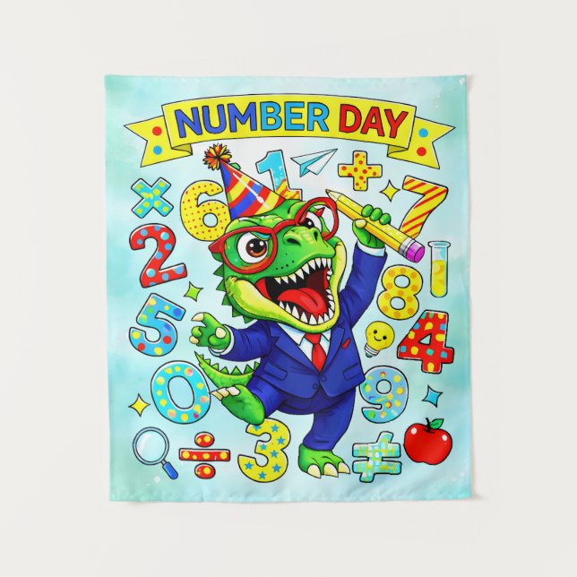 Number Day Dinosaur Math Design for Kids Tapestry (Front)