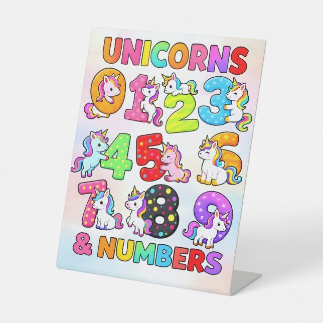 Number Day Funny Cartoon Numbers Design Pedestal Sign (Front)