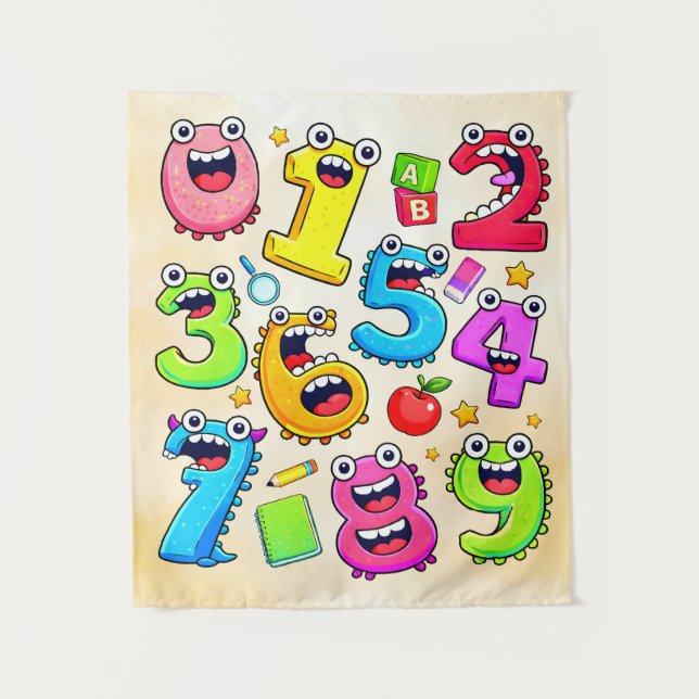 Number Day Funny Cartoon Numbers Design Tapestry (Front)
