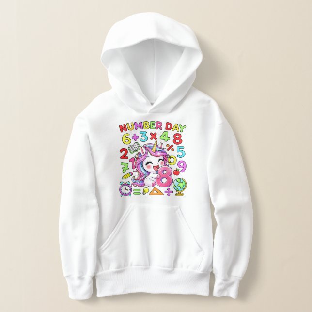 Number Day Unicorn Math Numbers Hoodie (Laydown)