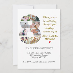Number Eight Custom Photo Wedding Anniversary Invitation
