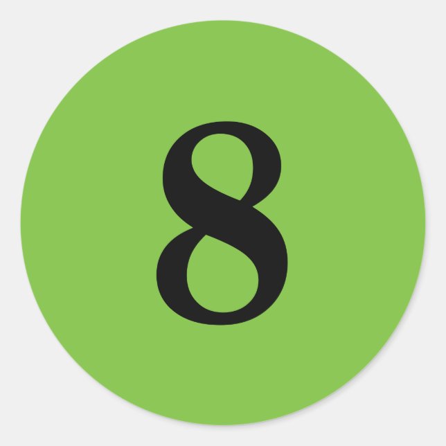 Number Eight planning simple 8 green black Classic Round Sticker (Front)