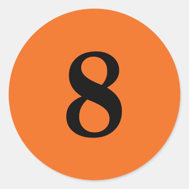 Number Eight planning simple 8 orange black Classic Round Sticker (Front)