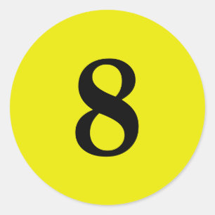 Number Eight planning simple 8 yellow black Classic Round Sticker