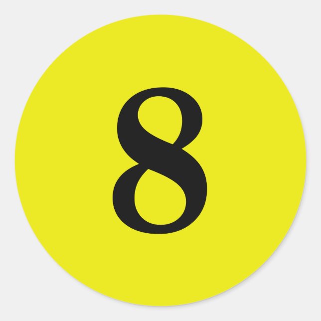 Number Eight planning simple 8 yellow black Classic Round Sticker (Front)