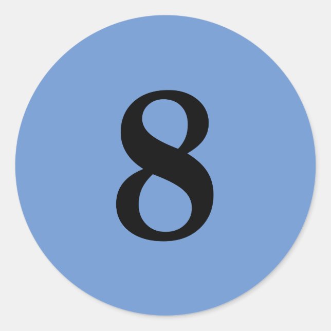 Number Eight planning supplies simple 8 blue black Classic Round Sticker (Front)