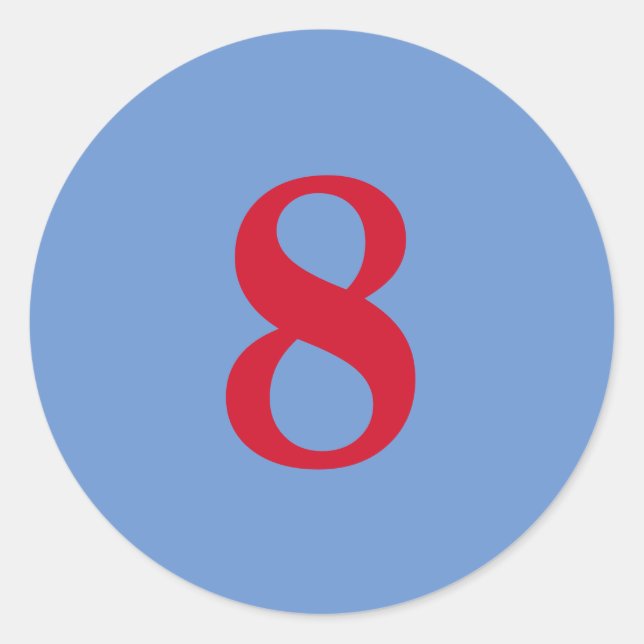 Number Eight planning supplies simple 8 blue red Classic Round Sticker (Front)