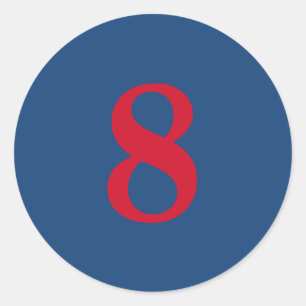 Number Eight planning supplies simple 8 navy red Classic Round Sticker