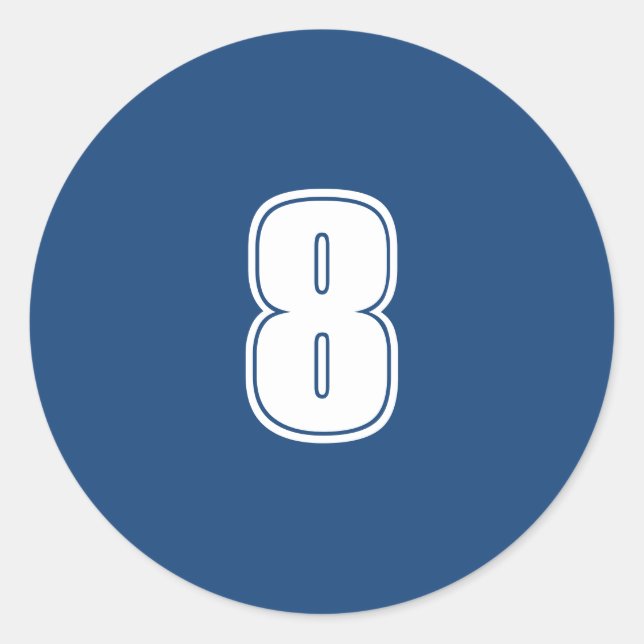 Number Eight planning supplies simple 8 navy white Classic Round Sticker (Front)