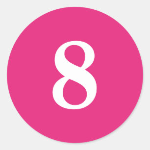 Number Eight planning supplies simple 8 pink white Classic Round Sticker