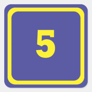 Number five on blue background with yellow frame square sticker