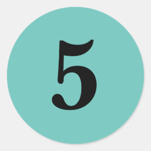 Number Five planning supplies simple 5 aqua black Classic Round Sticker