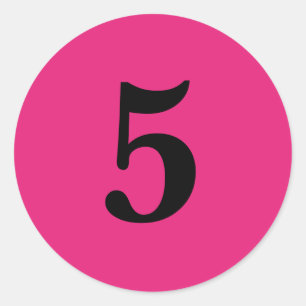 Number Five planning supplies simple 5 pink black Classic Round Sticker